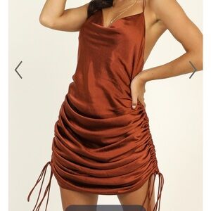 Showpo Lioness Copper Satin Dress